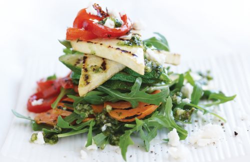 Grilled vege and tofu stack