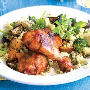 Marinated chicken with roasted vegetables and couscous