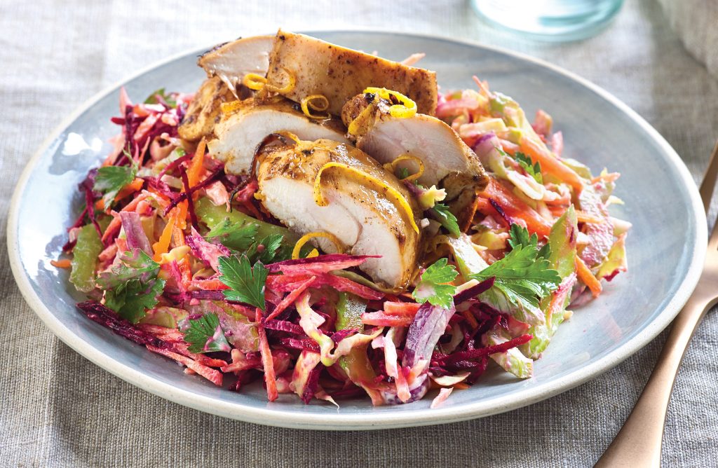 Zesty chicken on tahini slaw Zesty chicken on tahini slaw