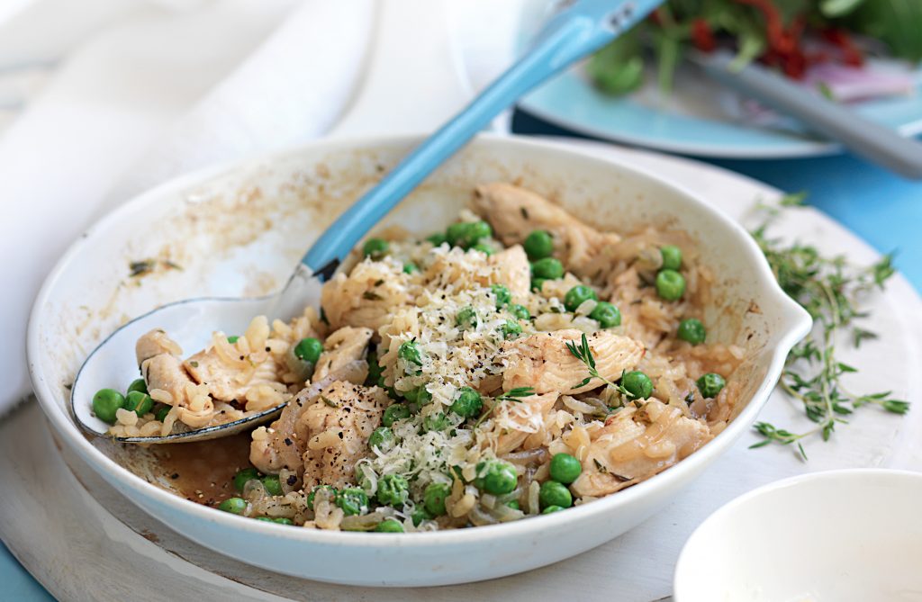 Baked chicken and pea risotto Baked chicken and pea risotto