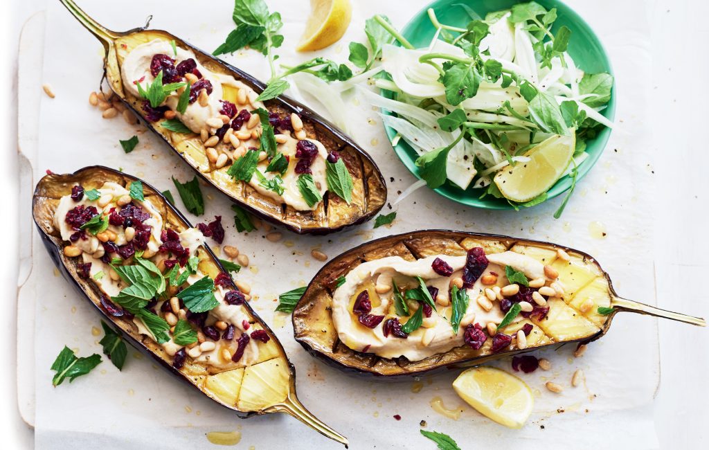Baked eggplant with cranberry and mint Baked eggplant with cranberry and mint