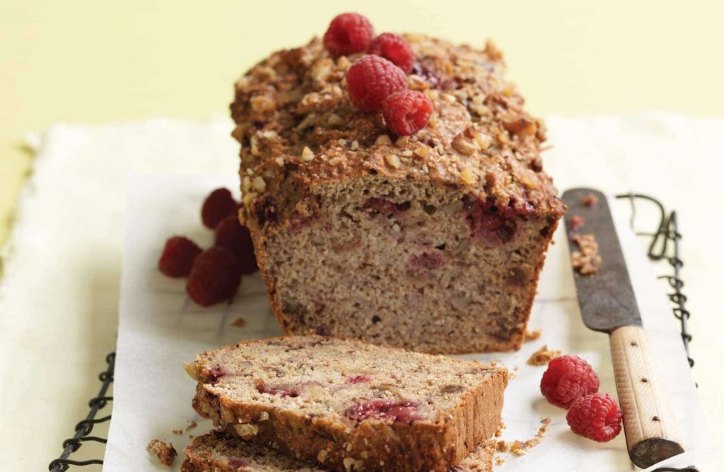 Banana, raspberry and walnut loaf