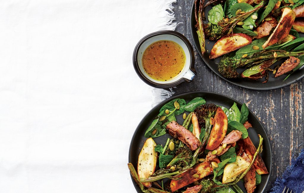 Barbecued kumara salad with miso-grilled lamb Barbecued kumara salad with miso-grilled lamb