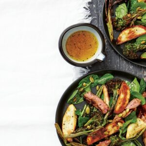 Barbecued kumara salad with miso-grilled lamb
