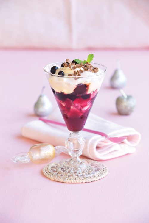 Blackcurrant and cherry meringue trifles