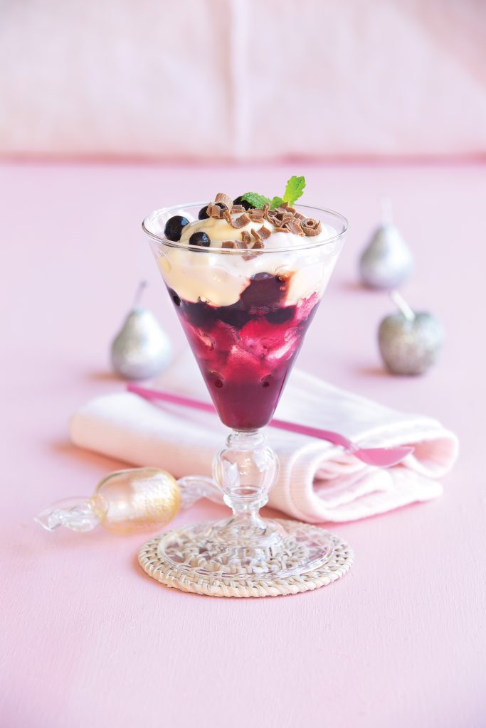 Blackcurrant and cherry meringue trifles