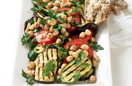 Chargrilled eggplant, courgette and tomato salad