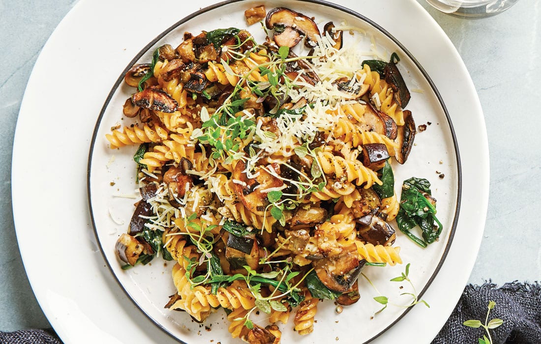 Cheesy mushroom and eggplant pasta Healthy Food Guide