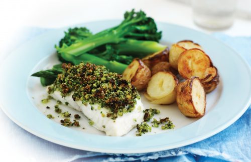 Chia, almond and herb-crusted fish