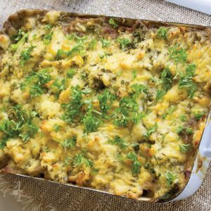 Chicken and mushroom potato-topped pie