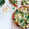 Chicken, courgette, mint and almond pizza