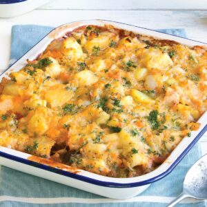 Chicken pie with root vege mash