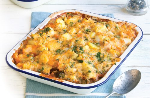 Chicken pie with root vege mash