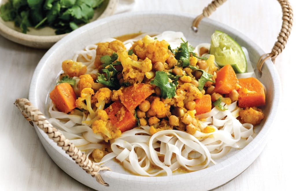 Coconut chickpea curry with noodles Coconut chickpea curry with noodles