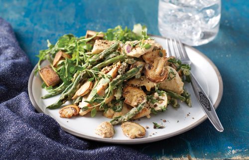 Creamy mustard chicken with warm sweet potato salad