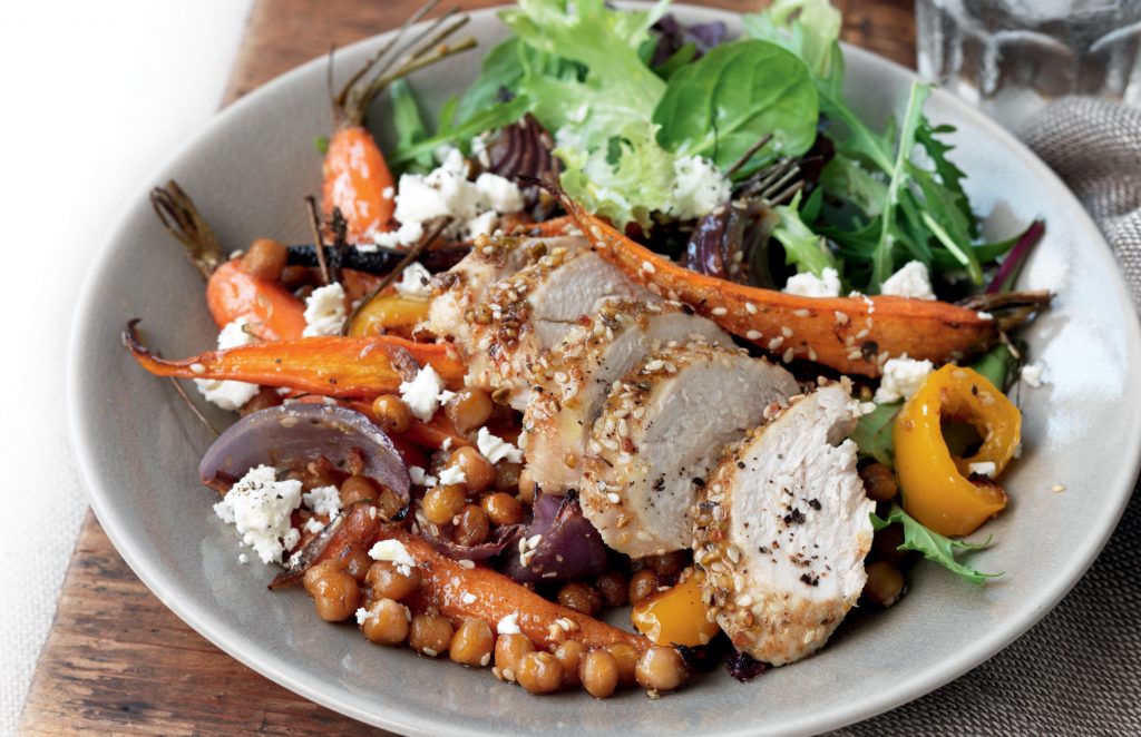 Dukkah chicken and vegetable bake Dukkah chicken and vegetable bake