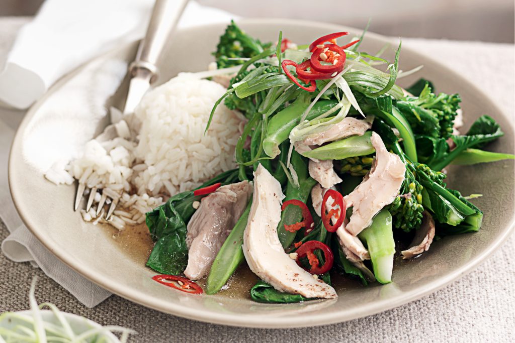 Ginger chicken with Asian greens