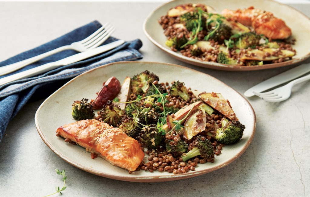 Ginger miso salmon and crispy kumara Ginger miso salmon and crispy kumara