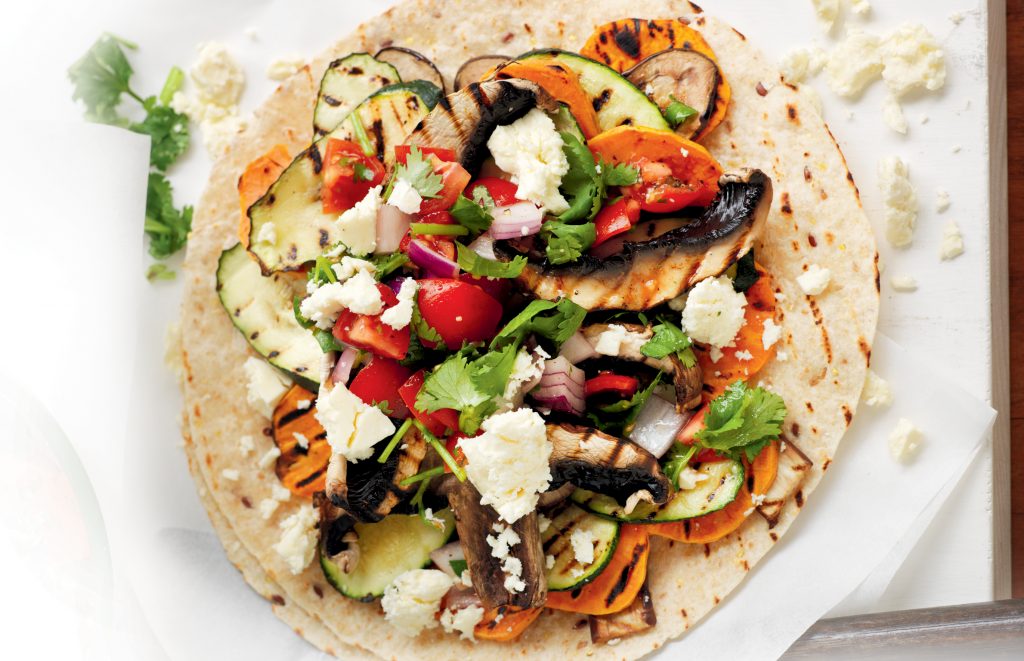 Grilled vege tostadas with tomato salsa