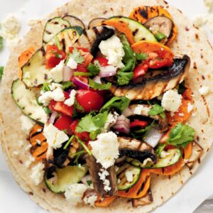 Grilled vege tostadas with tomato salsa