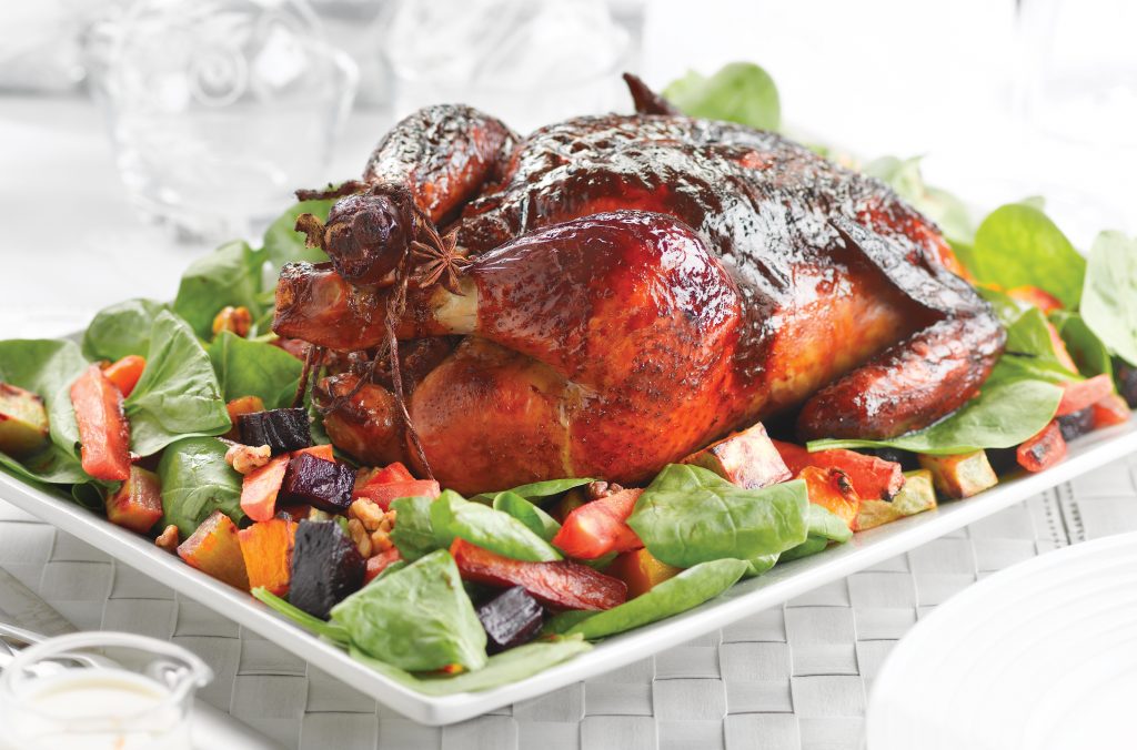 Honey-glazed chicken with apricot and kaffir lime stuffing Honey-glazed chicken with apricot and kaffir lime stuffing