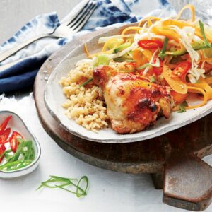 Spiced barbeque chicken with cucumber pickle salad