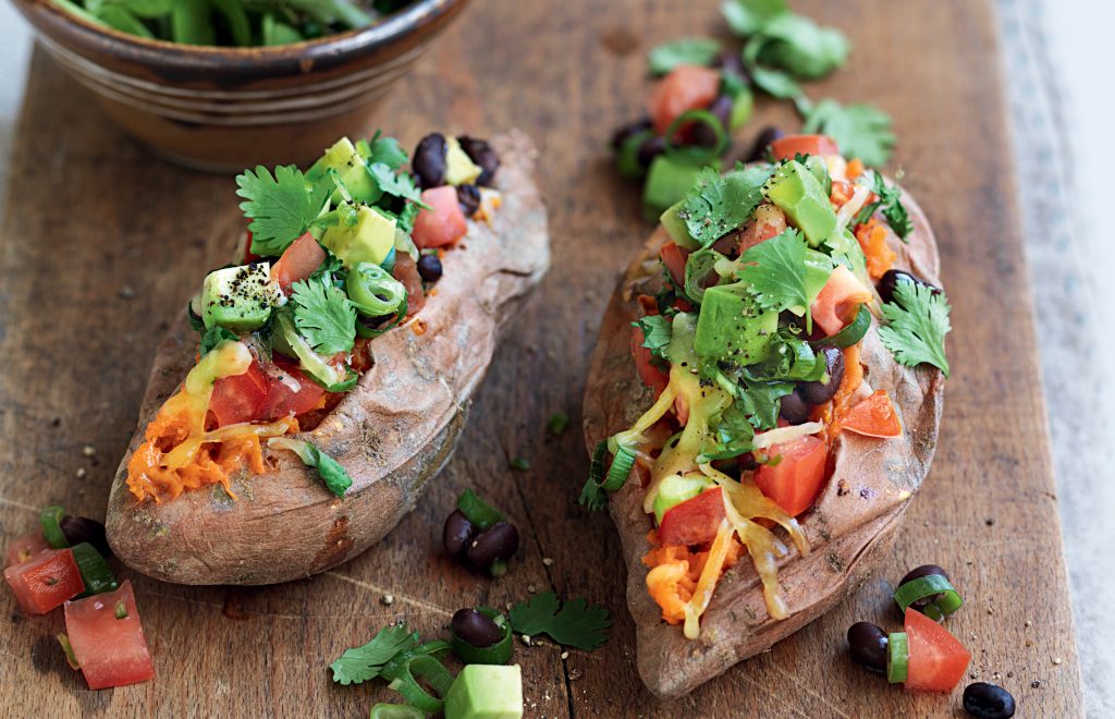 Kumara with black beans, jalapeno and avocado Kumara with black beans, jalapeno and avocado