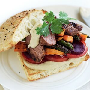 Lamb burgers with hummus