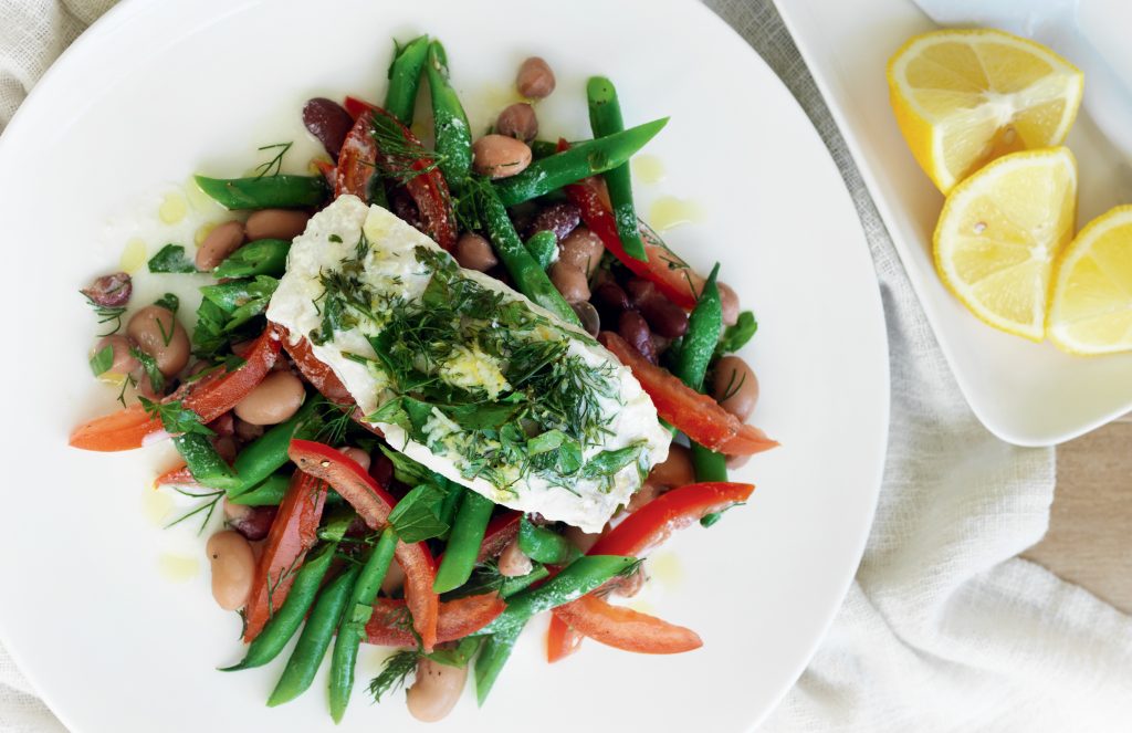 Light lemon and herb fish with mixed-bean salad