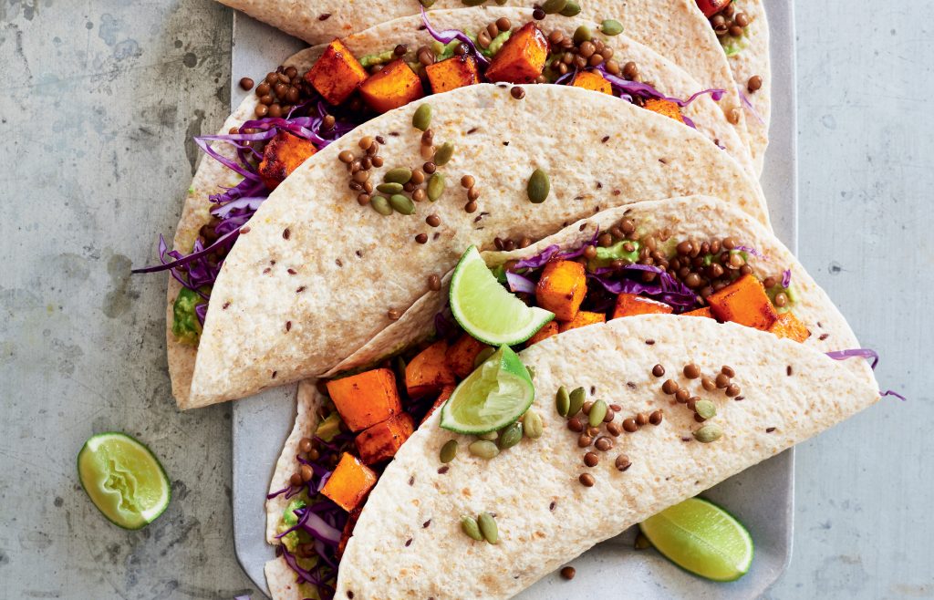 Maple-roasted pumpkin burritos with red slaw Maple-roasted pumpkin burritos with red slaw