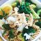 Pasta with broccoli, peas and chicken
