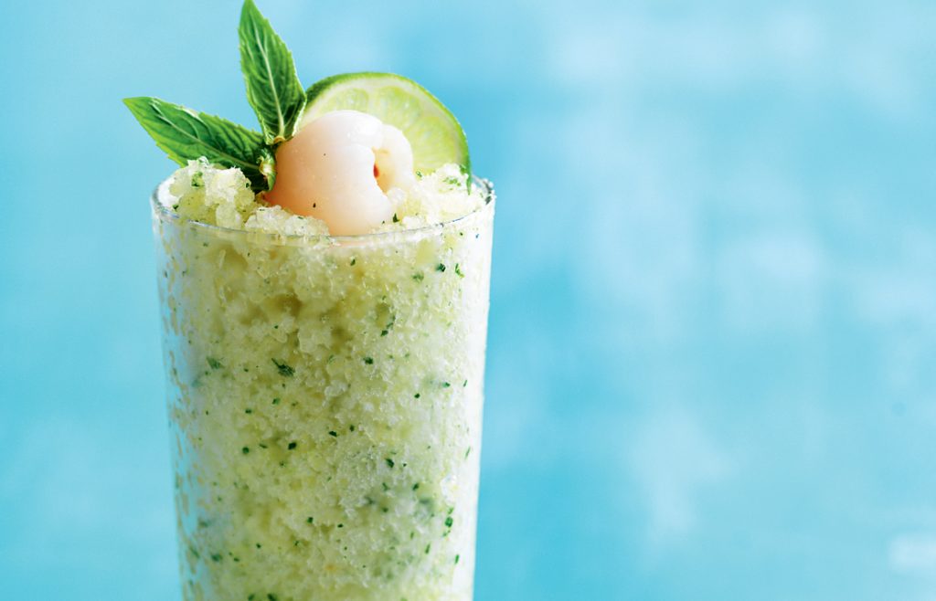 Pineapple, mint and coconut granita with lychees Pineapple, mint and coconut granita with lychees