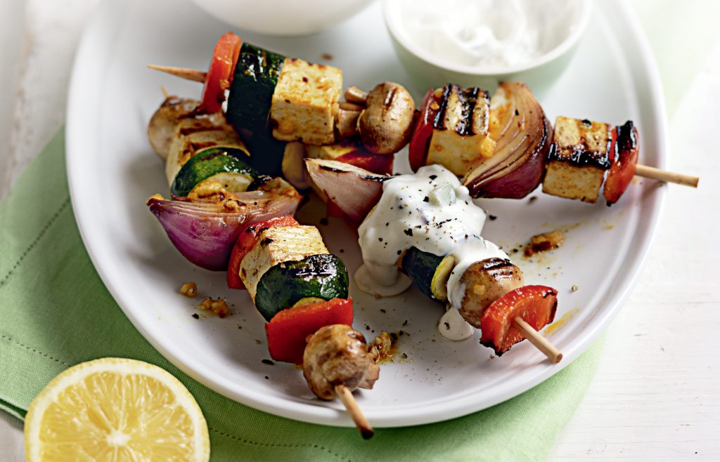 Piri piri tofu kebabs with couscous