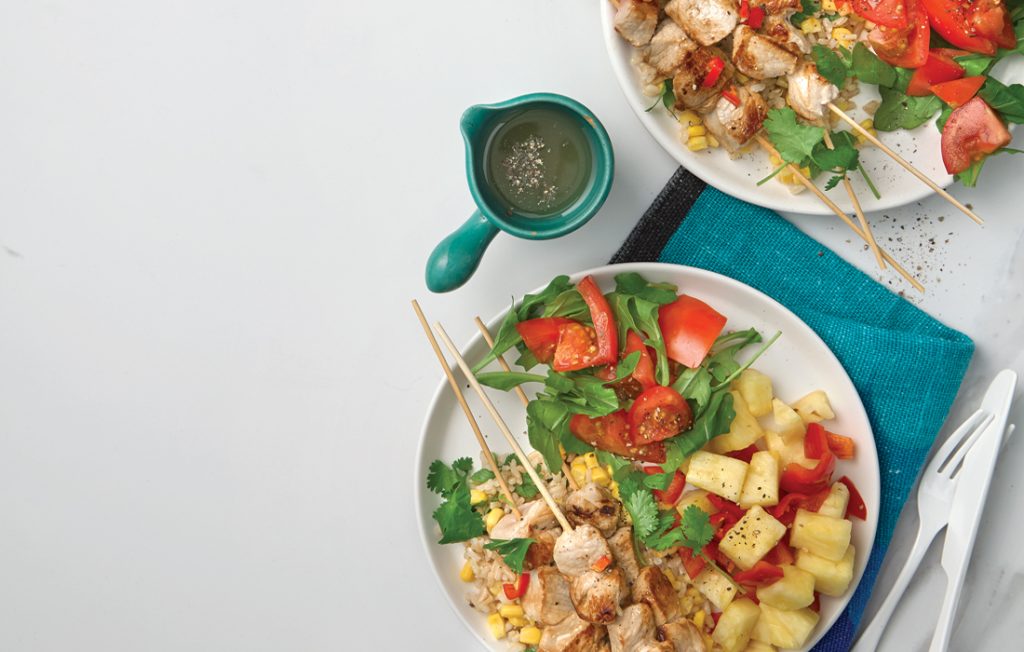 Pork skewers with fresh pineapple and chilli salsa Pork skewers with fresh pineapple and chilli salsa