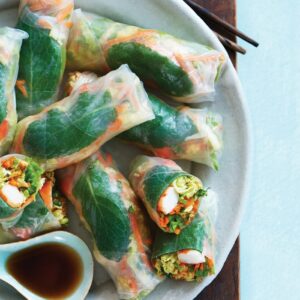Prawn, avocado and peanut rice paper rolls