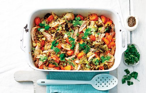 Roast chicken and vege freekeh pilaf