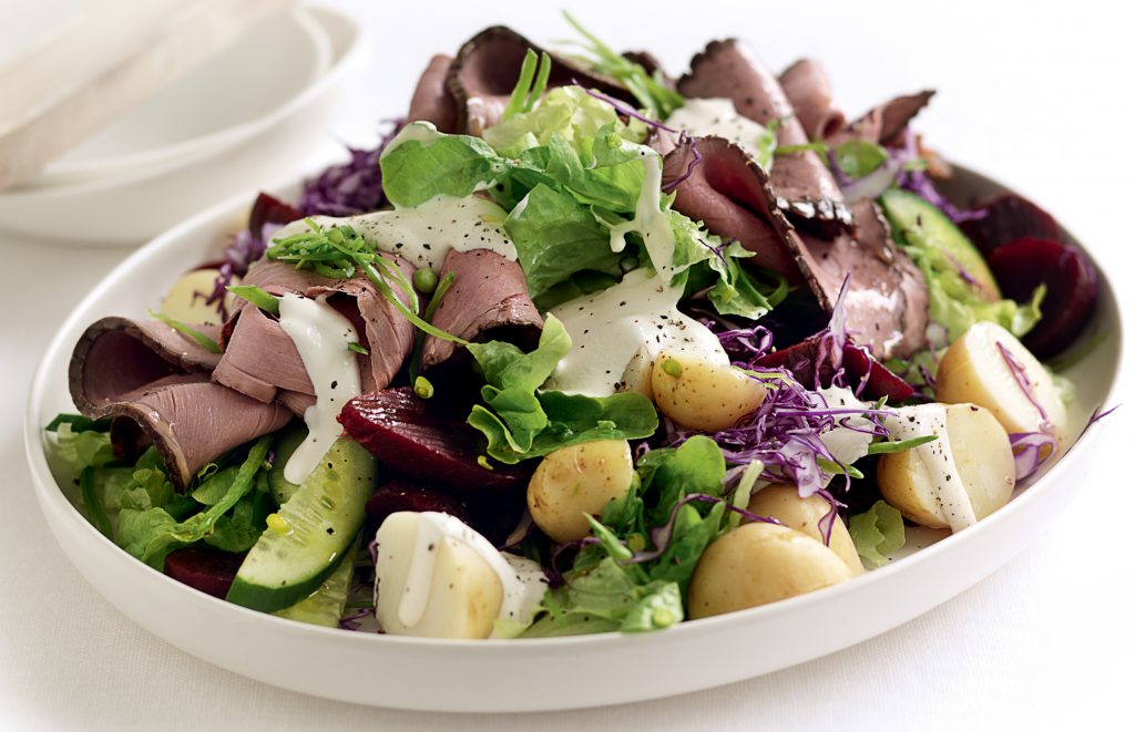 Roast beef, beetroot and potato salad