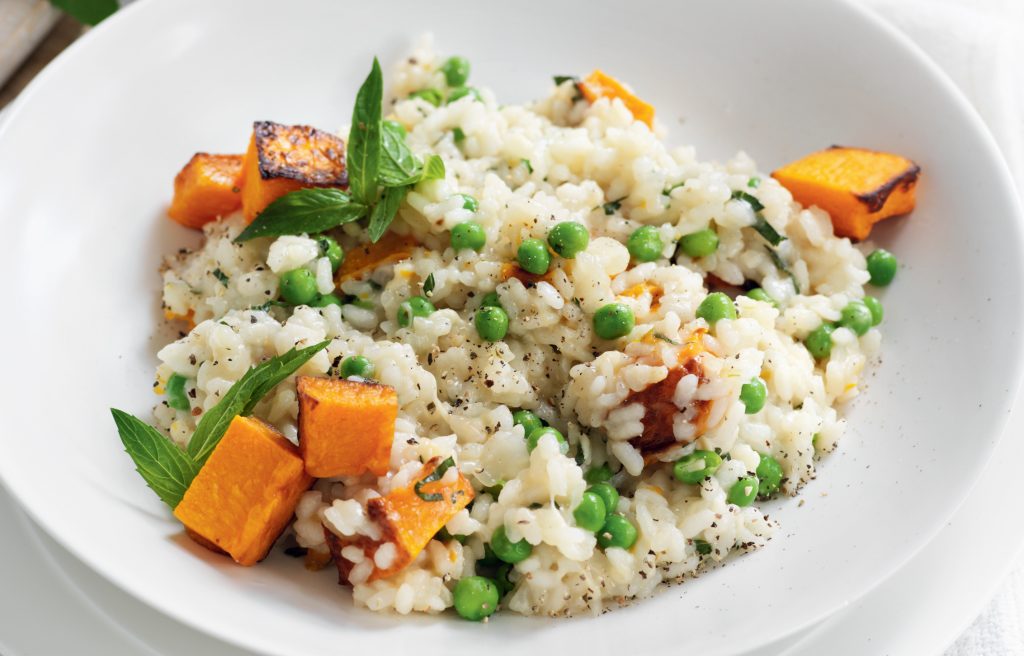 Roasted pumpkin and pea risotto Roasted pumpkin and pea risotto