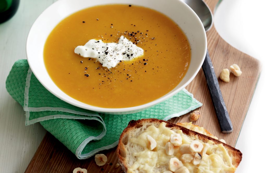 Roasted pumpkin soup with hazelnut and parmesan toasts Roasted pumpkin soup with hazelnut and parmesan toasts