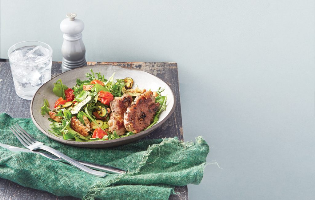 Rosemary garlic lamb with roast tomato panzanella Rosemary garlic lamb with roast tomato panzanella