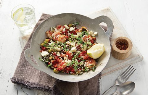 Saganaki prawns with greens
