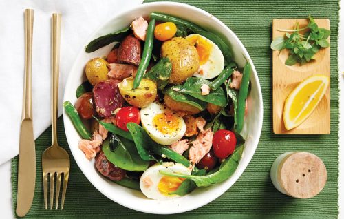Salmon and roasted new potato Niçoise salad