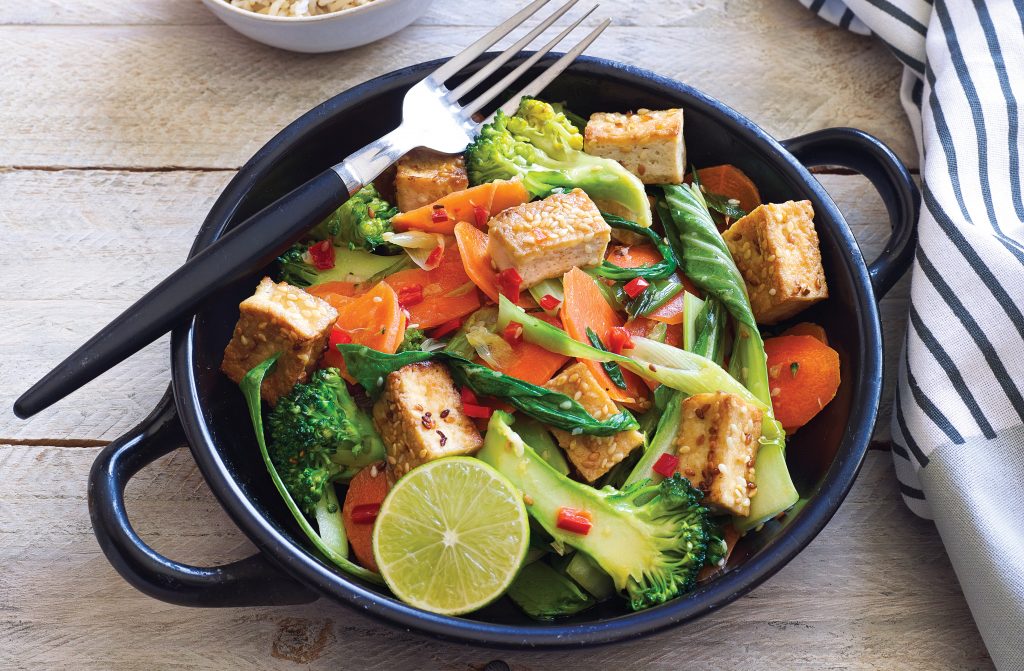 Sesame tofu on Asian veges Sesame tofu on Asian veges