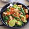 Sesame tofu on Asian veges