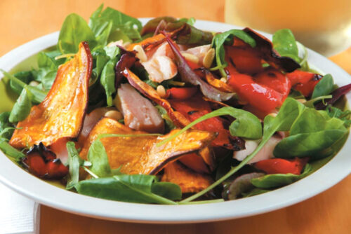Smoked chicken and roast vegetable salad