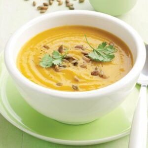 Spiced pumpkin soup with roasted pumpkin seeds