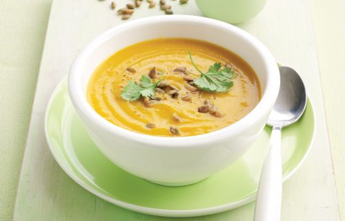 Spiced pumpkin soup with roasted pumpkin seeds