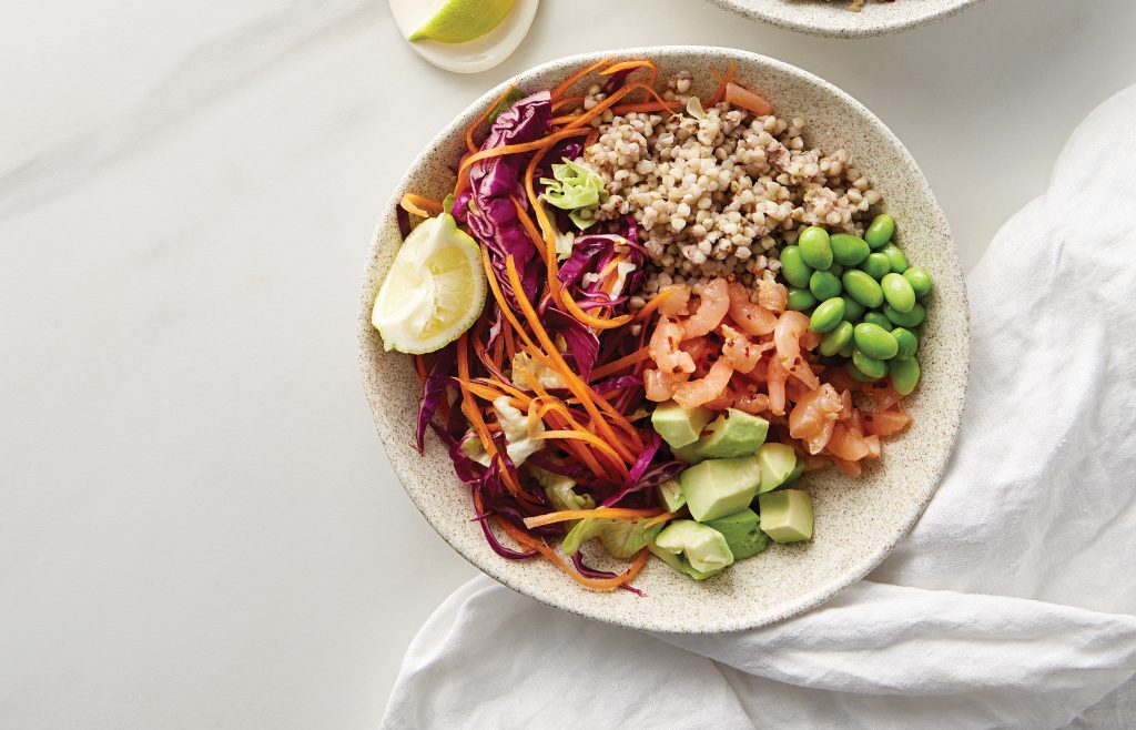 Spicy vege, prawn and buckwheat bowl Spicy vege, prawn and buckwheat bowl