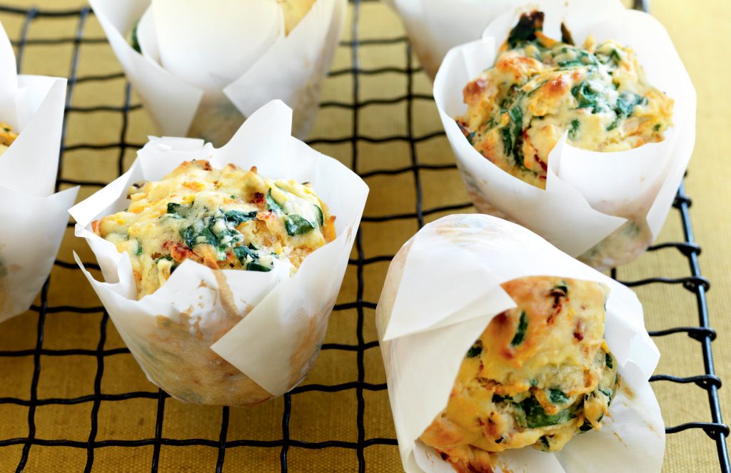 Spinach, kumara and sun-dried tomato muffins Spinach, kumara and sun-dried tomato muffins