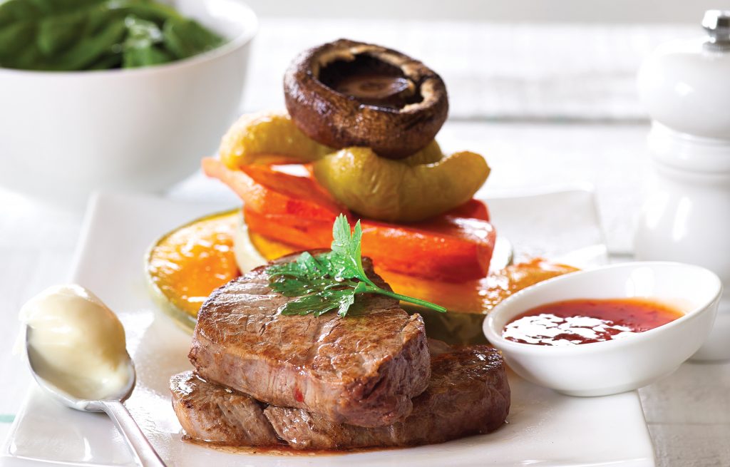 Steak and roasted vegetable stack Steak and roasted vegetable stack